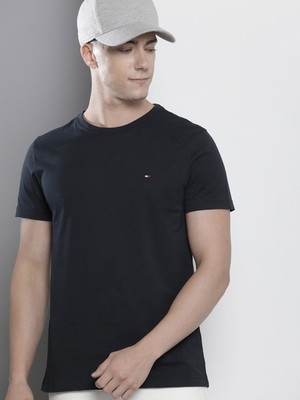 TOMMY HILFIGER Solid Men Crew Neck Navy Blue T-Shirt