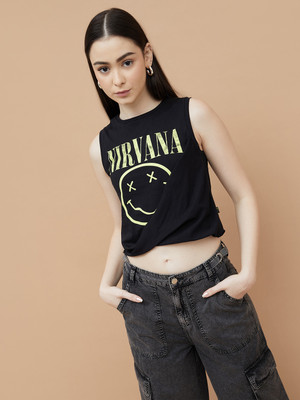 Ginger by Lifestyle Printed Women Round Neck Grey T-Shirt