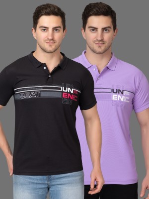 Zeffit Printed Men Polo Neck Black, Purple T-Shirt