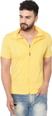 Tresna Trending Solid Men Polo Neck Yellow T-Shirt