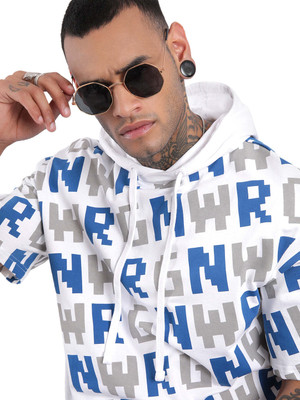 WROGN Printed Men Hooded Neck White T-Shirt
