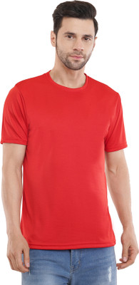 Six Abodes Solid Men Round Neck Red T-Shirt