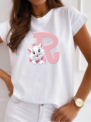 Priya Enterprises Printed Women Round Neck White T-Shirt