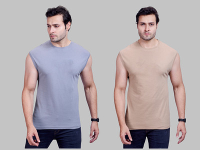 I&D Solid Men Round Neck Multicolor T-Shirt