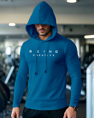 ENITOR Printed Men Hooded Neck Dark Blue T-Shirt