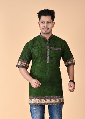 COSMOS ART ENTERPRISE Men Printed Straight Kurta(Green)