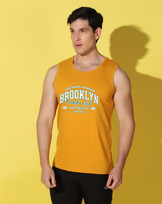 WOOSTRO Printed Men Scoop Neck Yellow, White T-Shirt