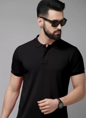 TheFreedomStore Solid Men Polo Neck Black T-Shirt