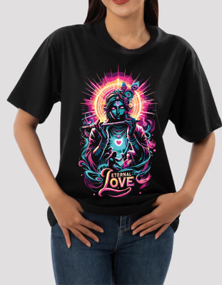 HOFFE Printed Women Round Neck Black T-Shirt