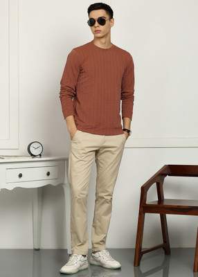 FUBAR Self Design Men Round Neck Brown T-Shirt