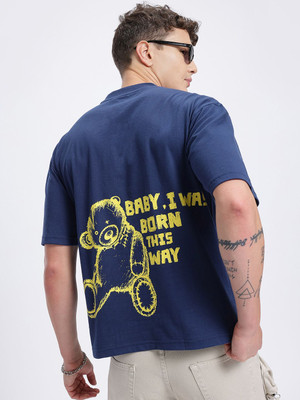 Glitchez Printed Men Round Neck Blue T-Shirt