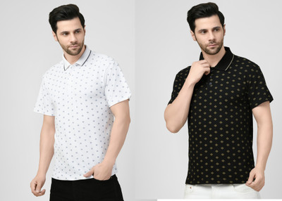 SMASH SMART WEAR Printed Men Polo Neck White, Black T-Shirt