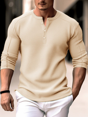 EyeBogler Solid Men Henley Neck Yellow T-Shirt