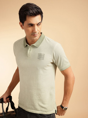 French Connection Solid Men Polo Neck Green T-Shirt