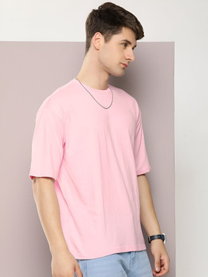 Jack Paris Solid Men Round Neck Pink T-Shirt