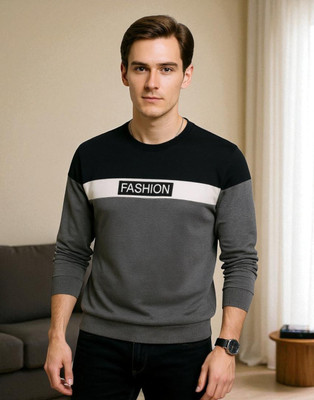 TrendShaper Printed Men Round Neck Grey T-Shirt