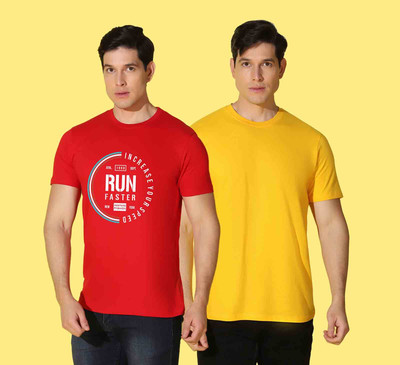 WOOSTRO Graphic Print Men Round Neck Yellow, Red T-Shirt