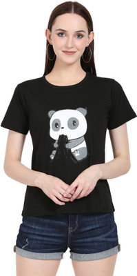 DEEPMAYRA COLLECTION Printed Women Round Neck Black T-Shirt