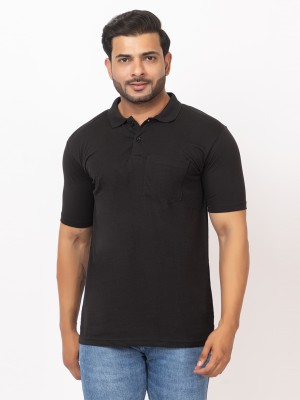 redfort Solid Men Polo Neck Black T-Shirt