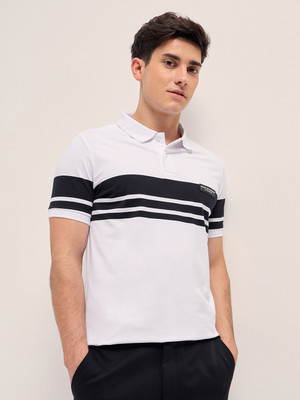 THE BEAR HOUSE Colorblock Men Polo Neck White T-Shirt