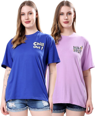 London Hills Graphic Print Women Round Neck Multicolor, Blue T-Shirt