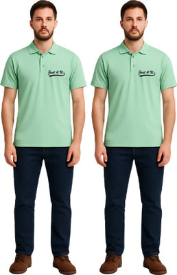 Blooming Printed Men Polo Neck Green T-Shirt