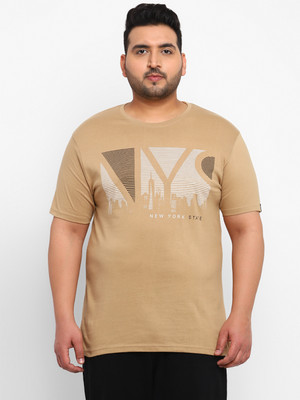 Urbano Plus Printed Men Round Neck Brown T-Shirt