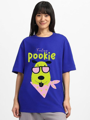 Clori Graphic Print Women Round Neck Blue T-Shirt