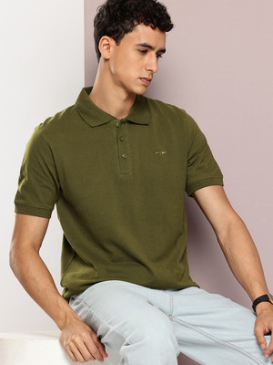 FROSEN FOX Solid Men Polo Neck Dark Green T-Shirt