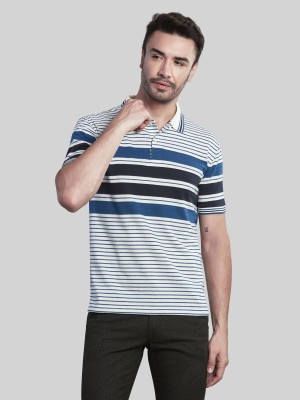 BE POSITIVE Striped Men Polo Neck White T-Shirt