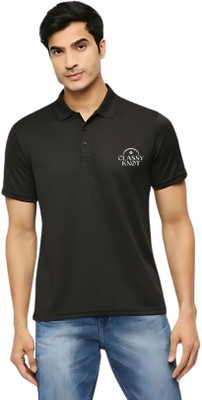 Classy Knot Printed Men Polo Neck Black T-Shirt