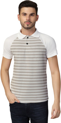 Blisstone Striped Men Polo Neck Grey T-Shirt