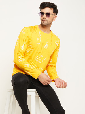 Club York Printed Men Round Neck Yellow T-Shirt