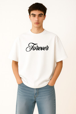 RIVONN Typography Men Round Neck White T-Shirt
