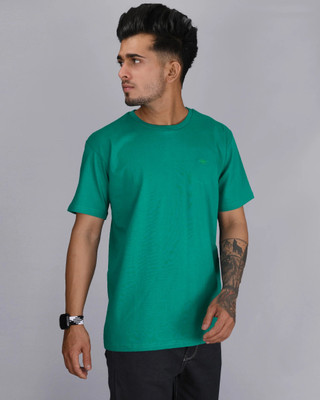 french crown Solid Men Round Neck Green T-Shirt