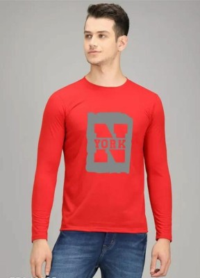 ElecTro Fashion Printed Men Round Neck Red T-Shirt