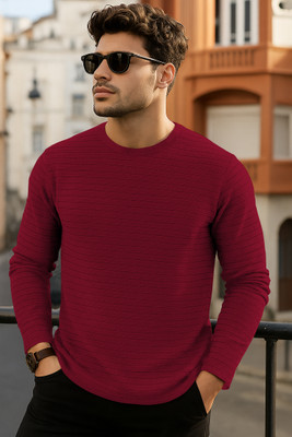 VCANEE Self Design Men Round Neck Maroon T-Shirt