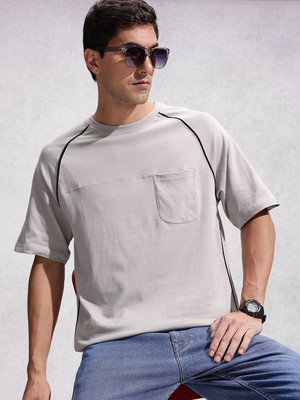 WROGN Solid Men Round Neck Brown T-Shirt