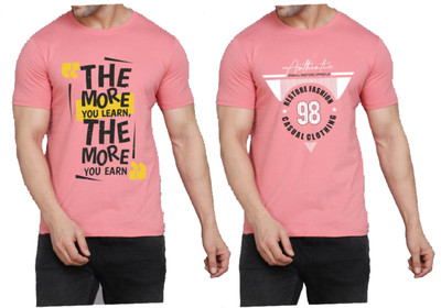 WOOSTRO Printed Men Round Neck Pink T-Shirt