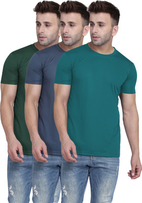 TQH Solid Men Round Neck Grey, Green T-Shirt