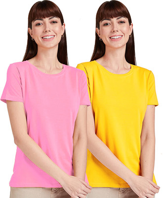 Leafoo Solid Women Round Neck Multicolor T-Shirt