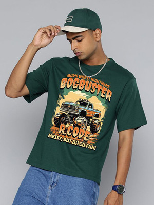 R.Code by The Roadster Life Co. Printed Men Round Neck Dark Green T-Shirt