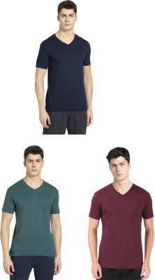 JOCKEY Solid Men V Neck Dark Blue, Green, Maroon T-Shirt