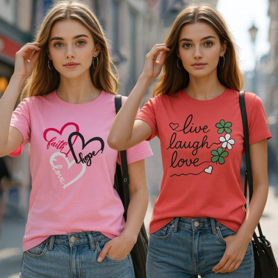 Fabflee Printed Women Round Neck Multicolor T-Shirt