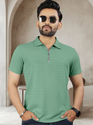 Triptee Solid Men Polo Neck Green T-Shirt