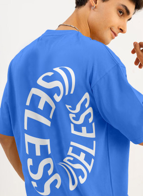 Triptee Printed, Typography Men Round Neck Blue T-Shirt