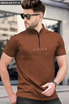 TRIPR Printed Men Henley Neck Brown T-Shirt