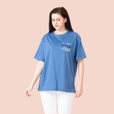 Lango Printed Women Round Neck Blue T-Shirt