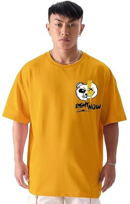 harshstore Printed Men Round Neck Yellow T-Shirt