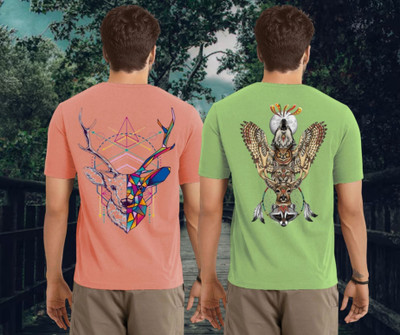 Kasendra Printed Men Round Neck Pink, Green T-Shirt